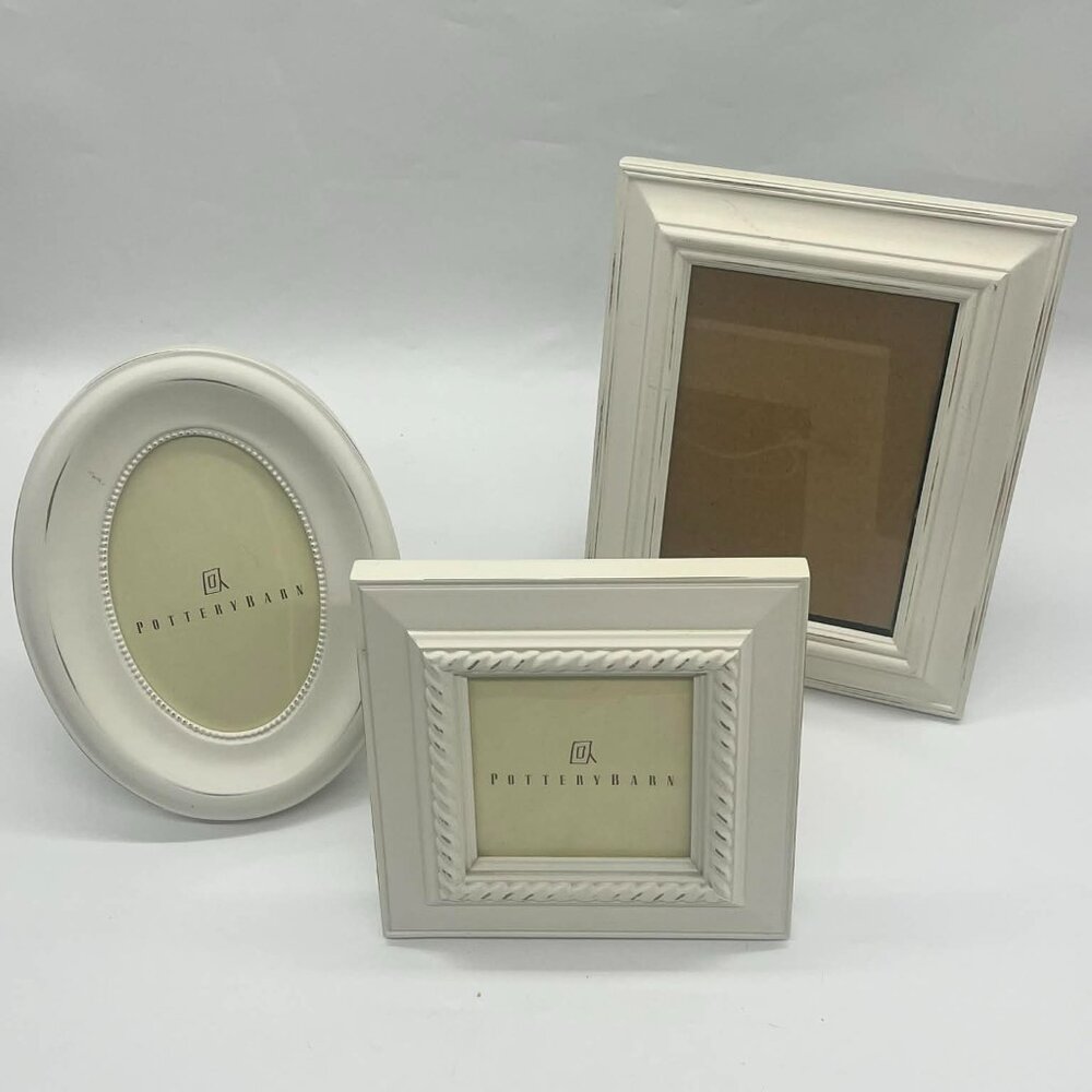 Pottery Barn Small Distressed White Picture Frames Set of 3 VGUC